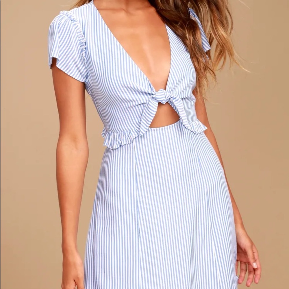 Lulus Seaport Light Blue and White Striped Dress